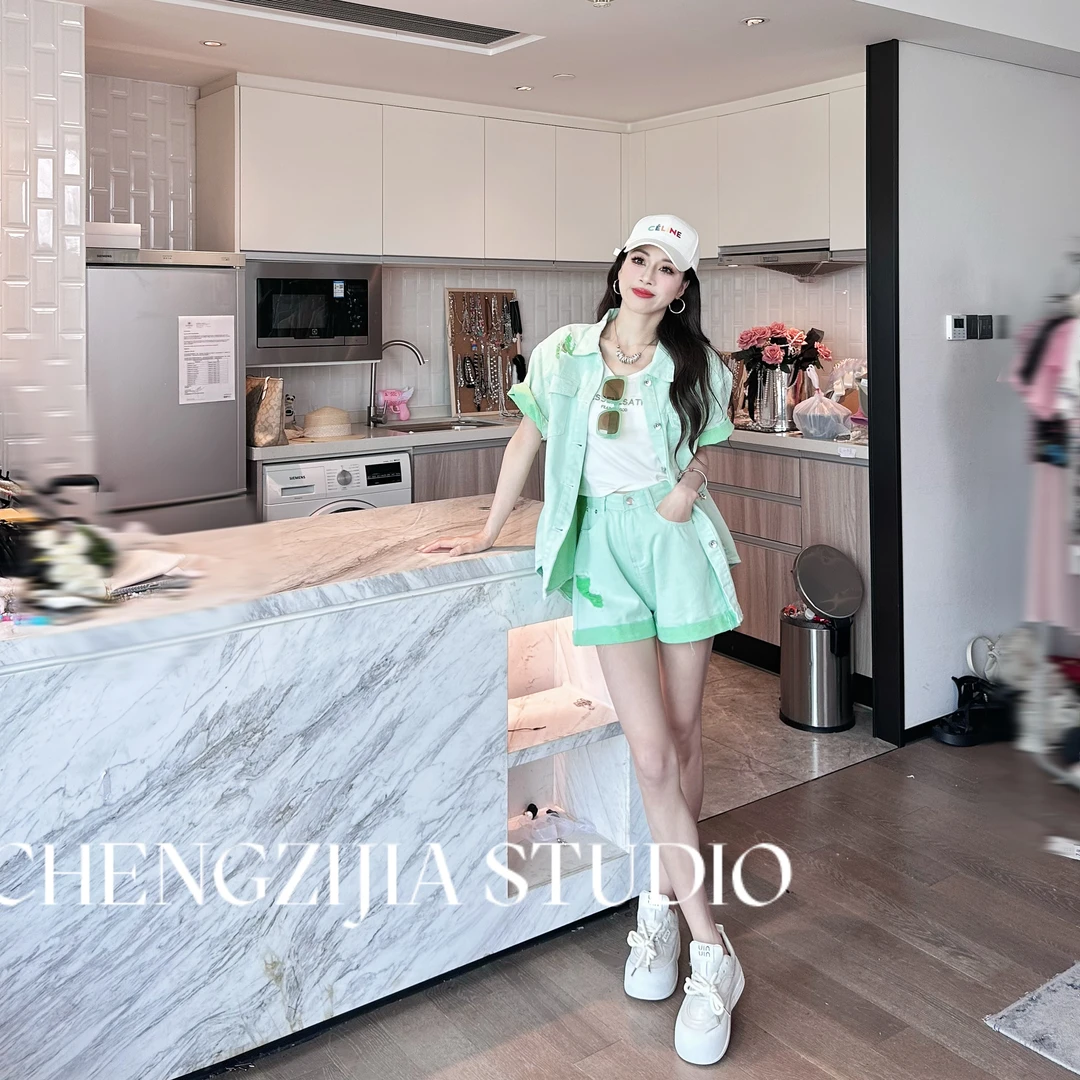 【裴诗婷】橙子·studio 【加州辣妹】TZ0370青春减龄短袖短裤套装