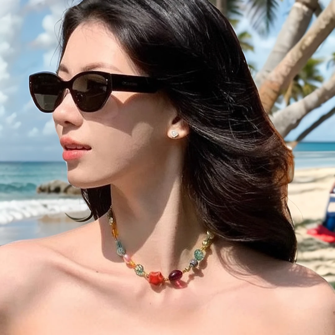 合金树脂项链 时尚百搭编织锁骨链单圈彩色手作民族风度假风项链