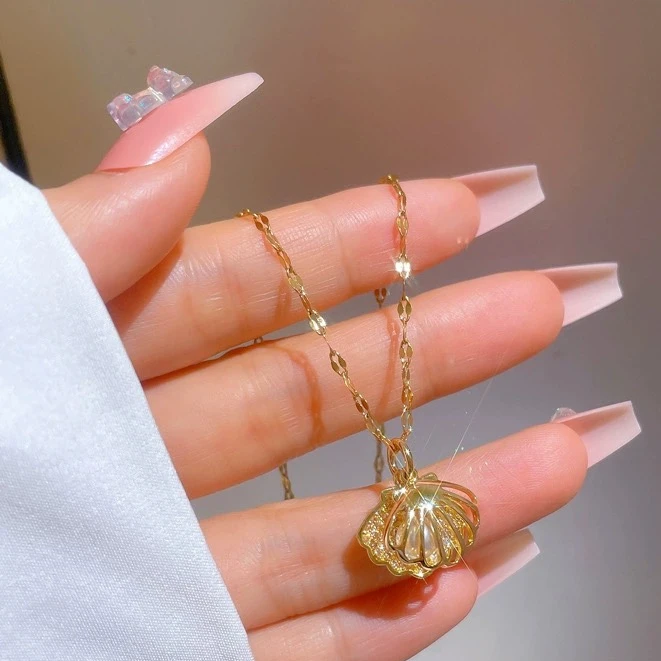 钛钢项链 时尚高级感扇形精致项链设计童话风个性锁骨链242~