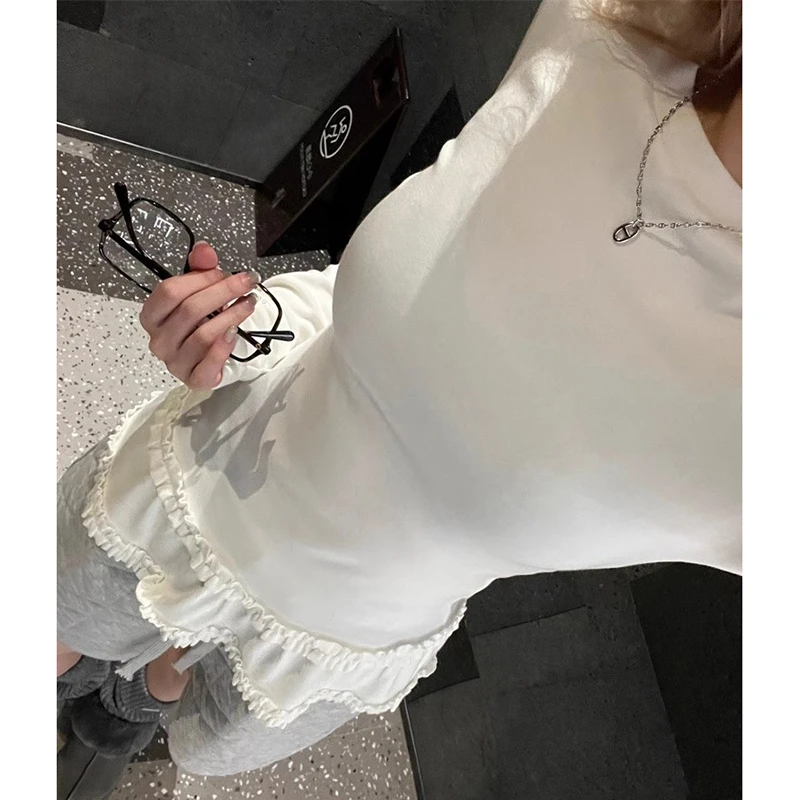 法式芭蕾花边磨毛T恤打底女修身秋冬内搭韩版休闲显瘦加绒上衣女