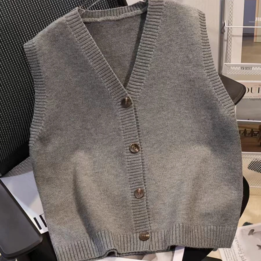 秋季时尚百搭休闲宽松V领开衫毛衣马甲