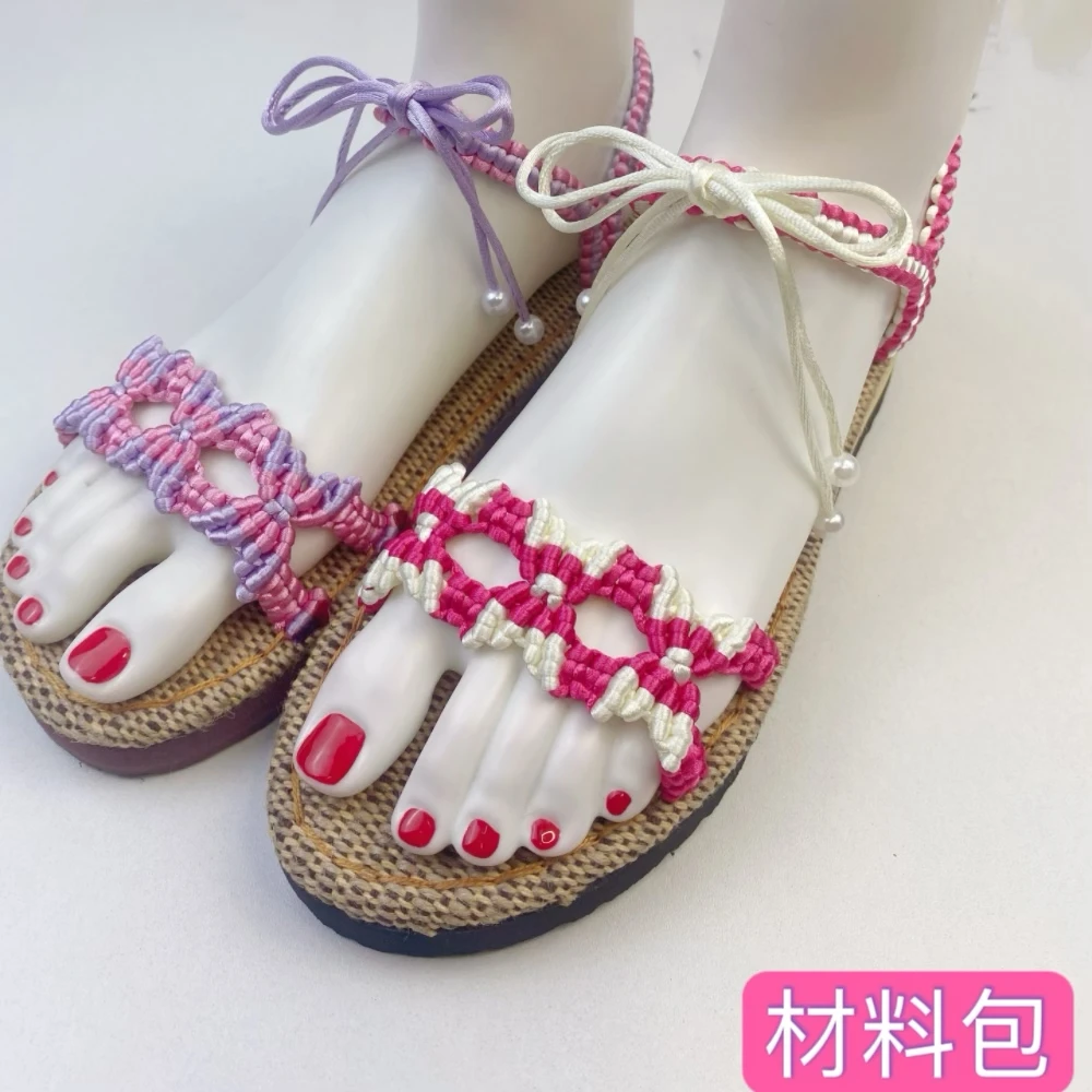 《三蝴蝶凉鞋》材料包手工编织夏季女款凉鞋2023新款配视频教程