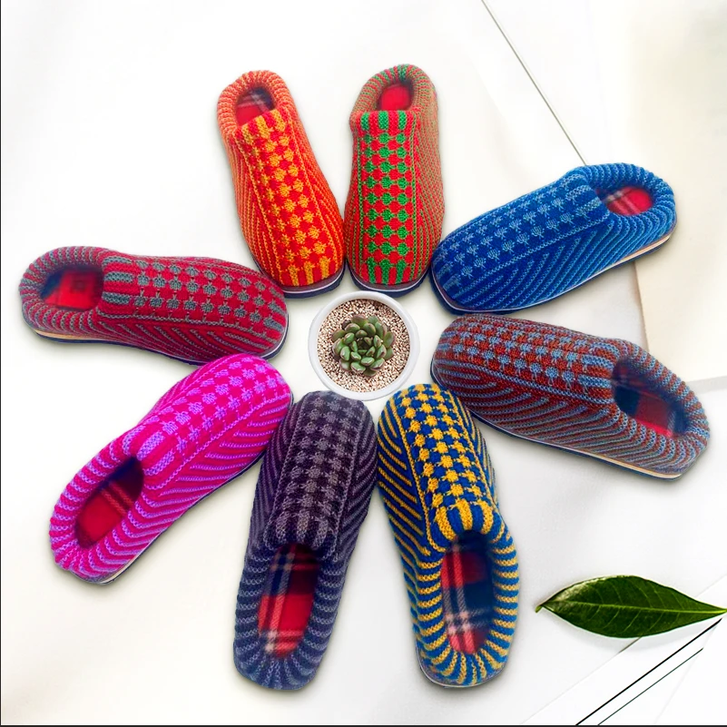 成品鞋幸运花手工编织毛线拖鞋居家保暖2023冬款新品