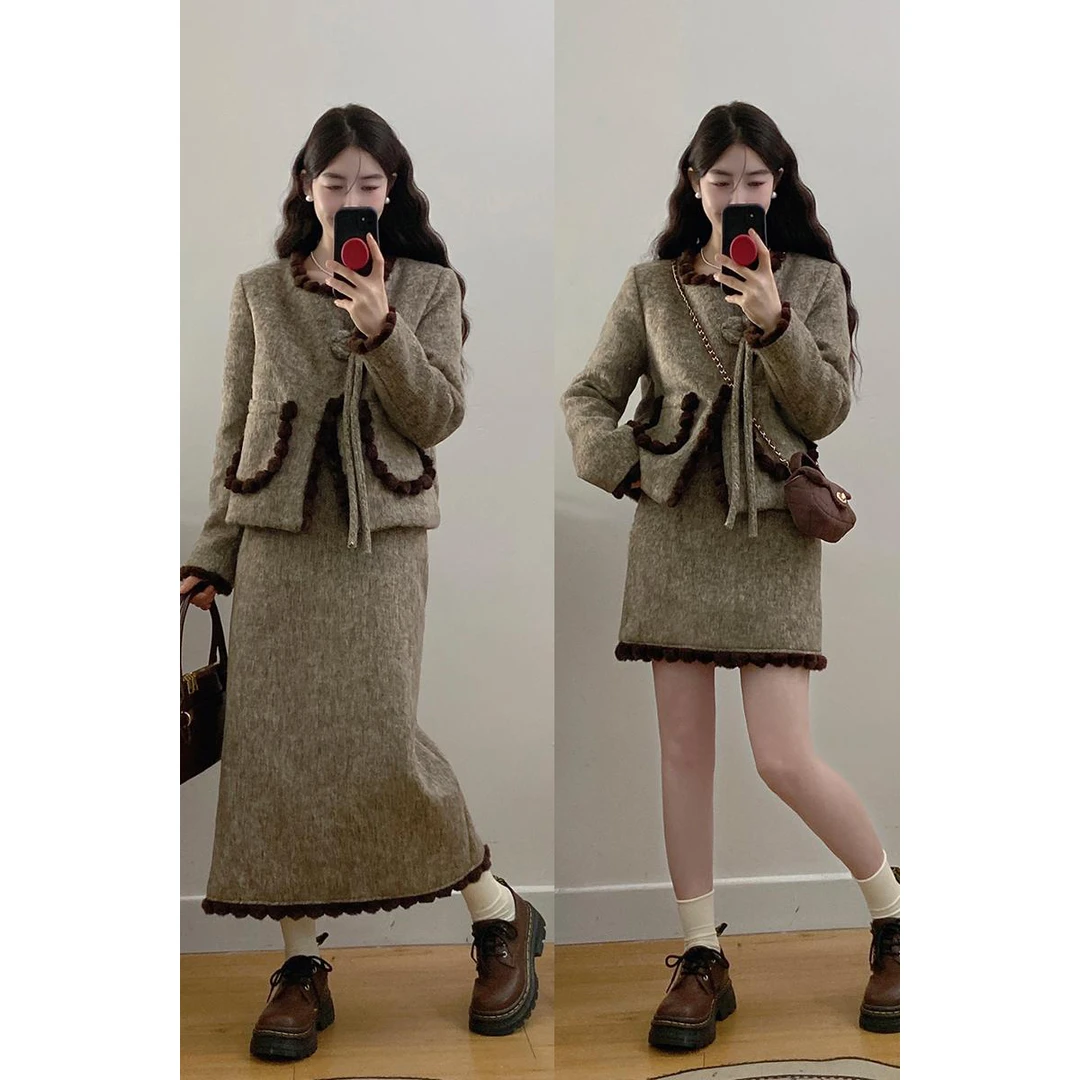 大码女装玛格丽特公主套装小香风短外套上衣+半身裙两件套