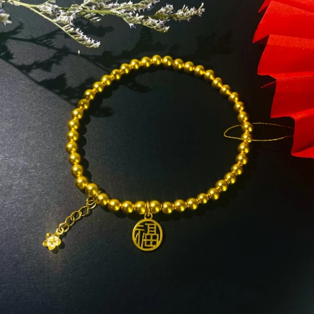 丽雅珠宝，999.9足金古法手串