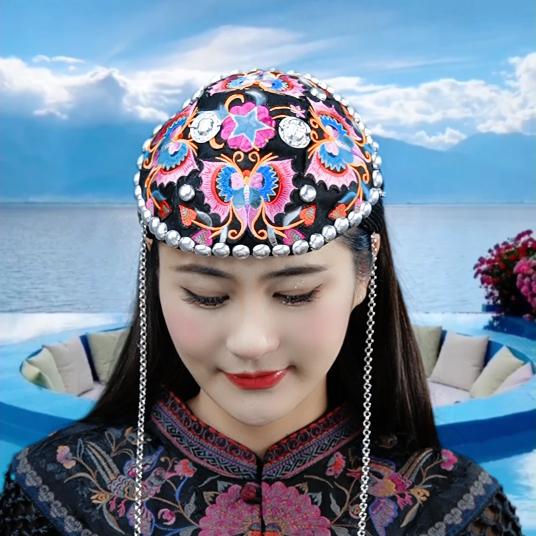 7045上新民族刺绣手工配饰手工发箍帽蝴蝶发饰头戴装饰绣花头箍