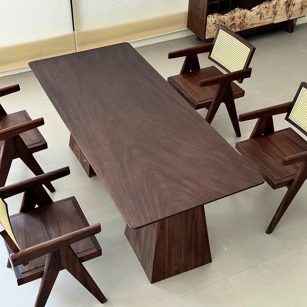 南美雨木大板桌 5.0升级工艺 北美黑胡桃木色 极简边