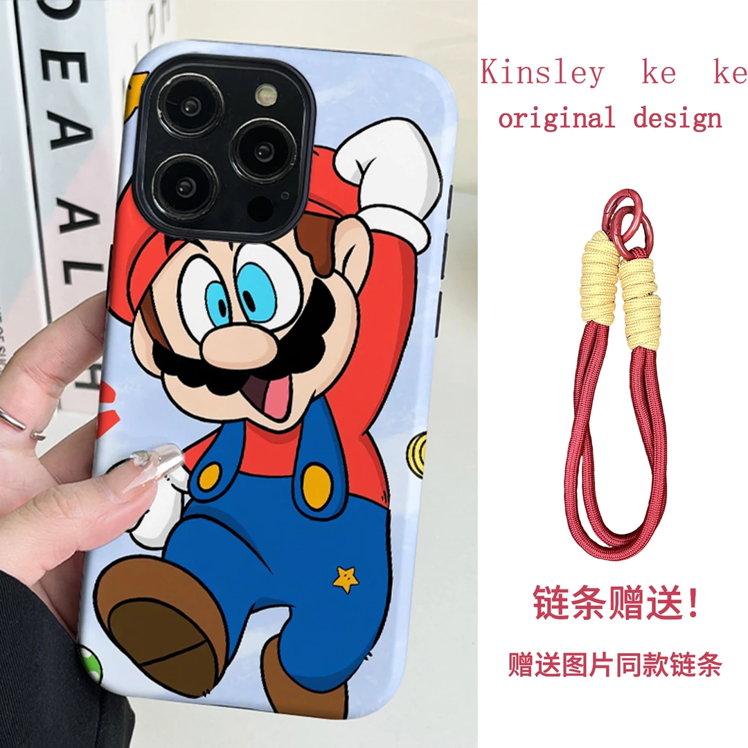 可爱马里奥二合一磨砂菲林黑色适用苹果华为OPPO荣耀VIVO手机壳