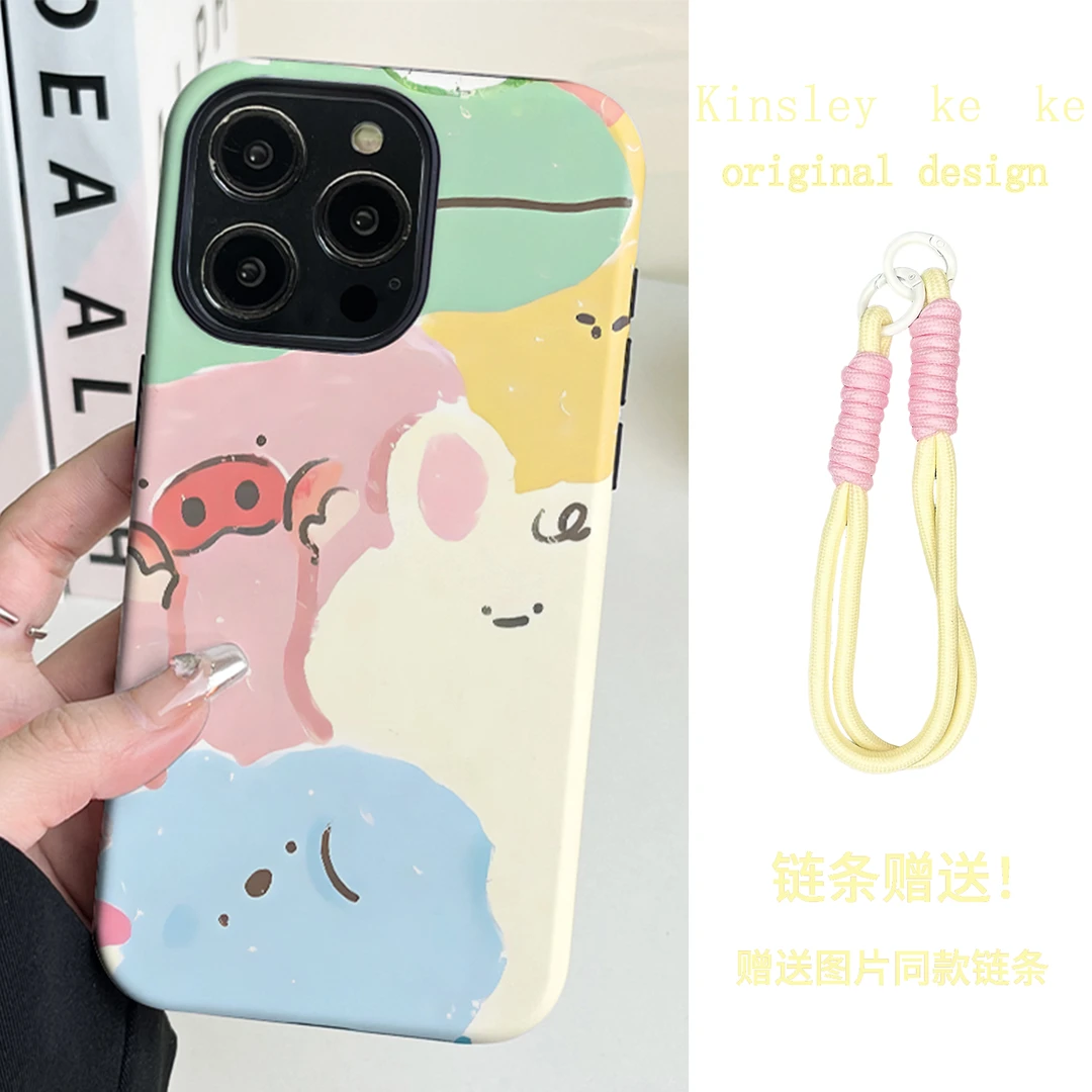 可爱动物二合一磨砂菲林黑色适用苹果华为OPPO荣耀VIVO手机壳