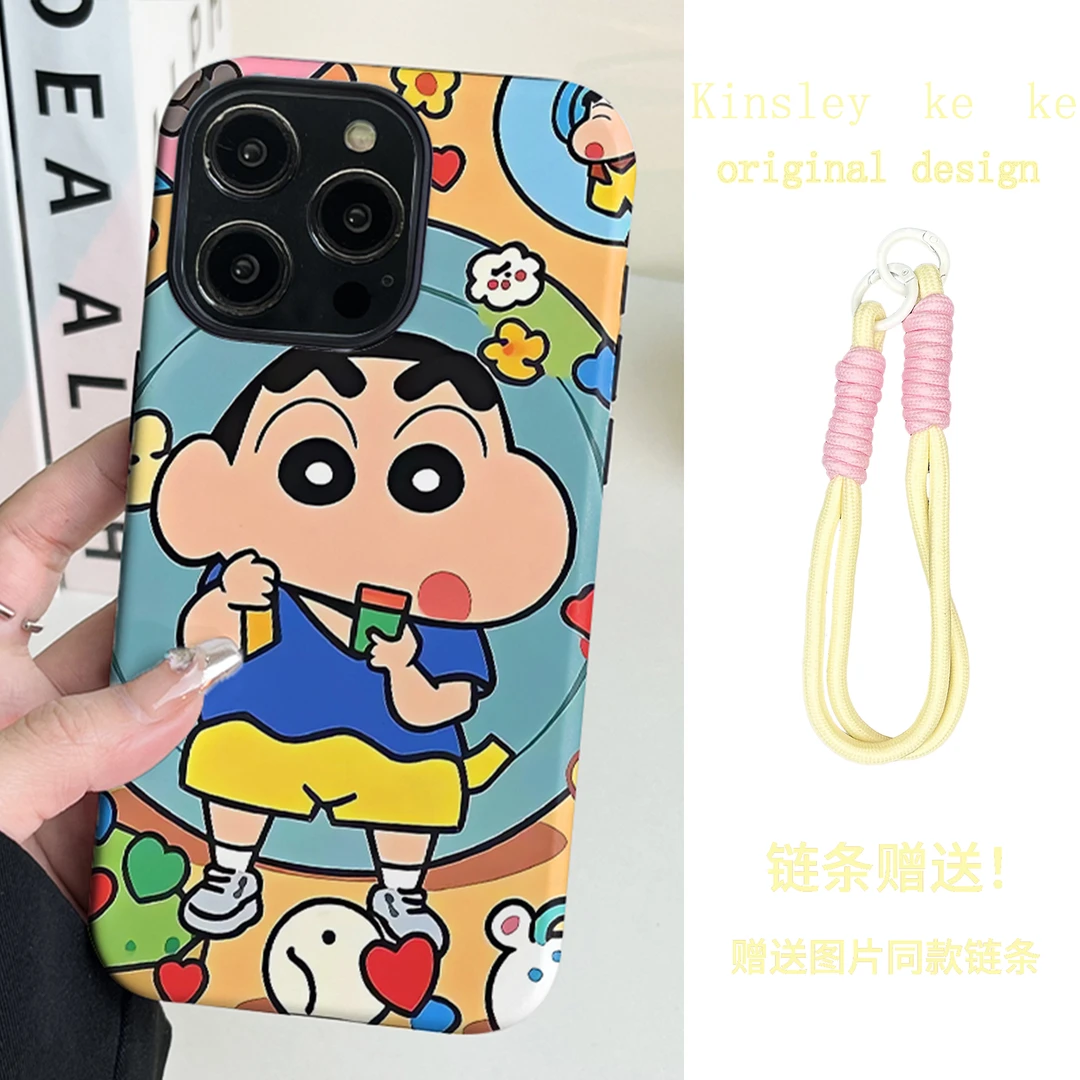 蜡笔小新二合一磨砂菲林黑色适用苹果华为OPPO荣耀VIVO手机壳