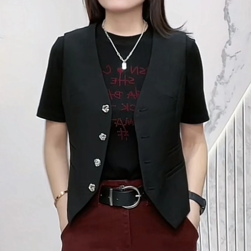 【玫瑰缘】欧货新款设计师款时尚气质百搭无袖马夹短款修身韩版马甲
