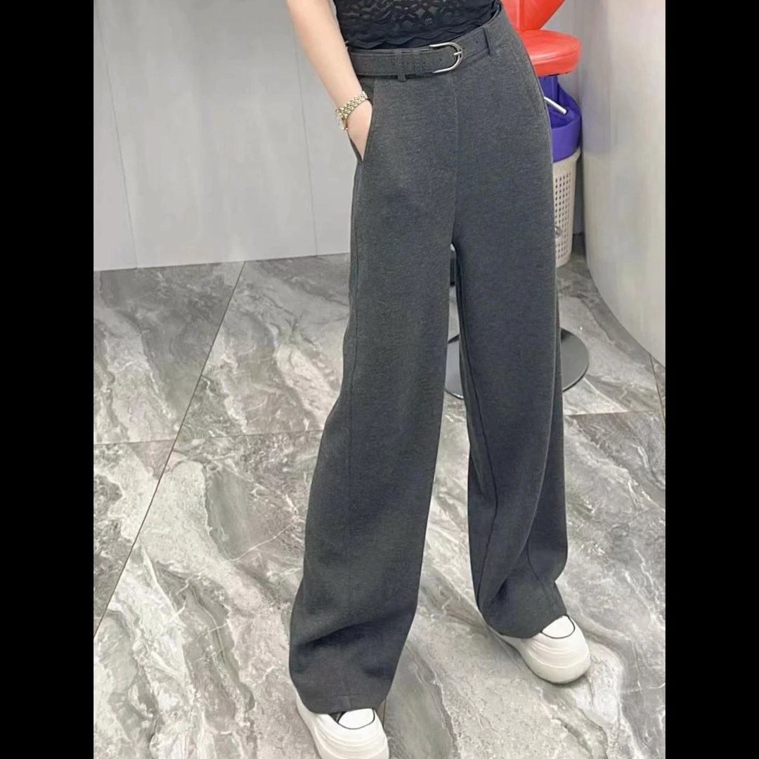 【玫瑰缘】欧货灰色03款百搭时尚气质显瘦休闲修身设计师厚款直筒裤