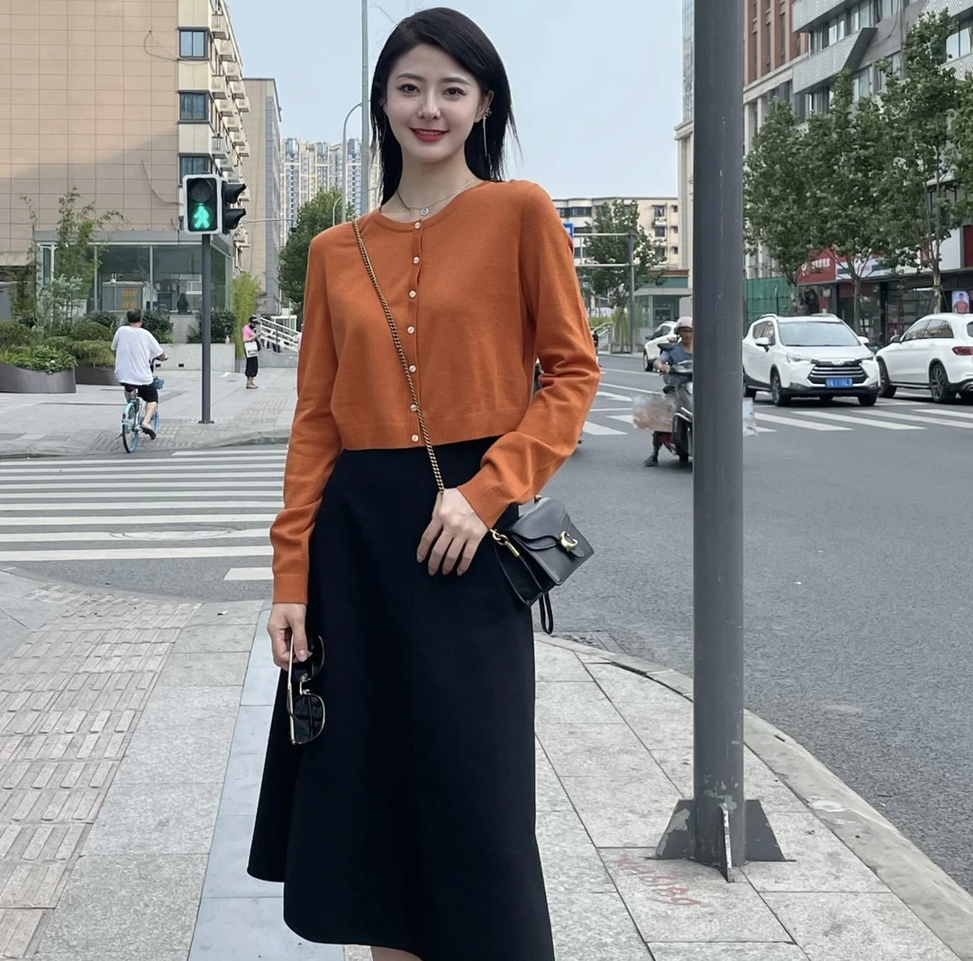 GIRDEAR/哥弟流光溢彩开衫1499107百搭显瘦圆领开衫气质长袖