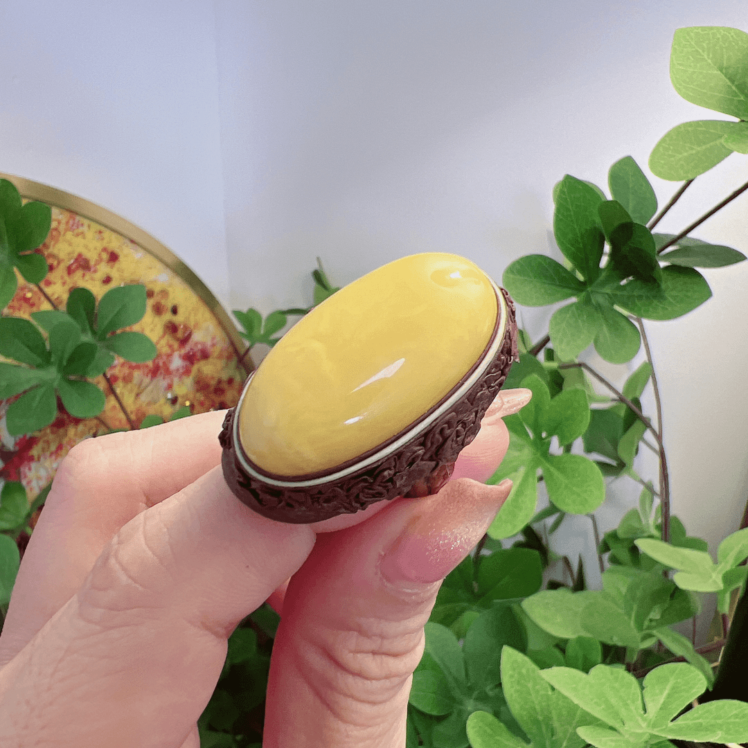 天然蜜蜡牛皮大戒指立陶宛手工制作男女中性款开口戒