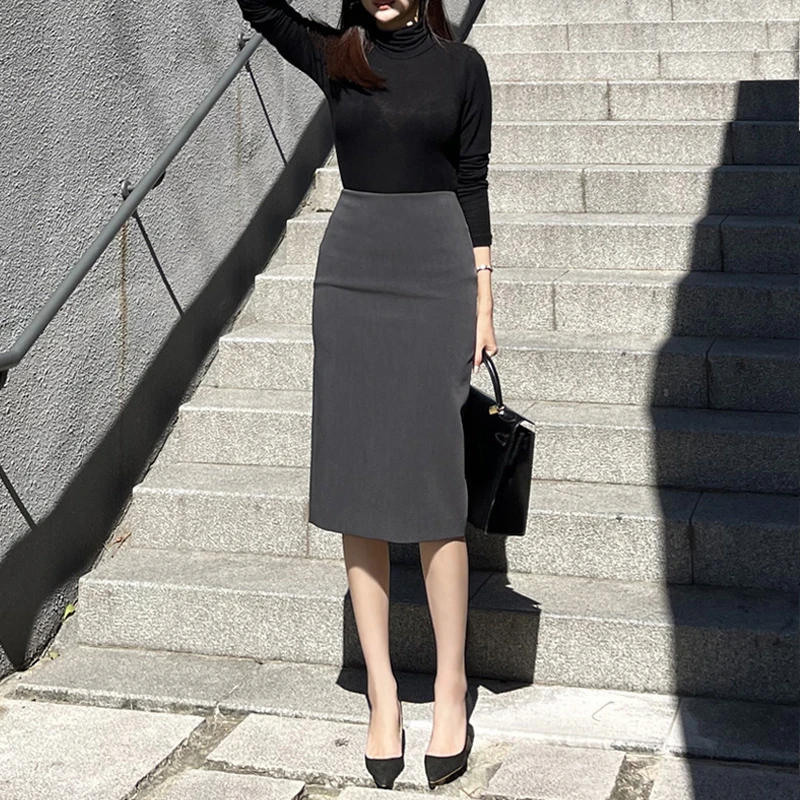 有退换货补贴  2025深灰色包臀半身裙新款高腰显瘦西装中长一步裙
