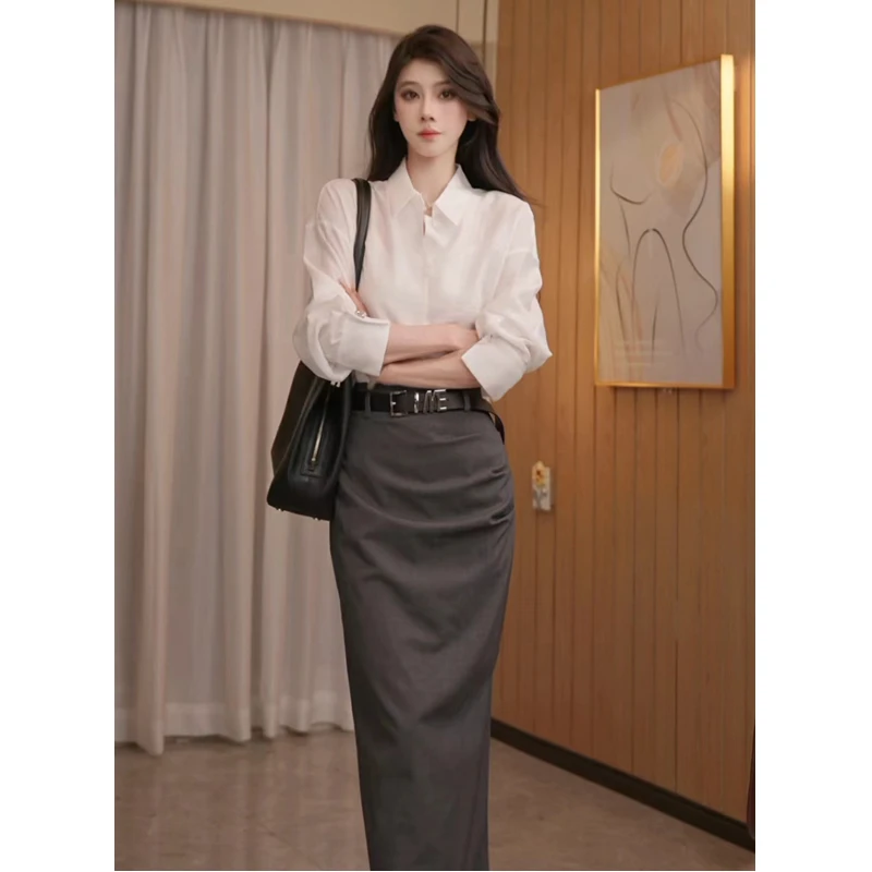 有退换货补贴  2025灰色高级感褶皱半身裙显瘦高腰裙子半身长裙