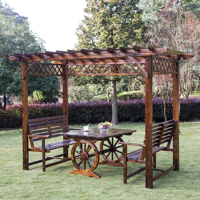 炭化防腐木屋葡萄架庭院户外桌椅休闲家具花园爬藤实木花架凉亭