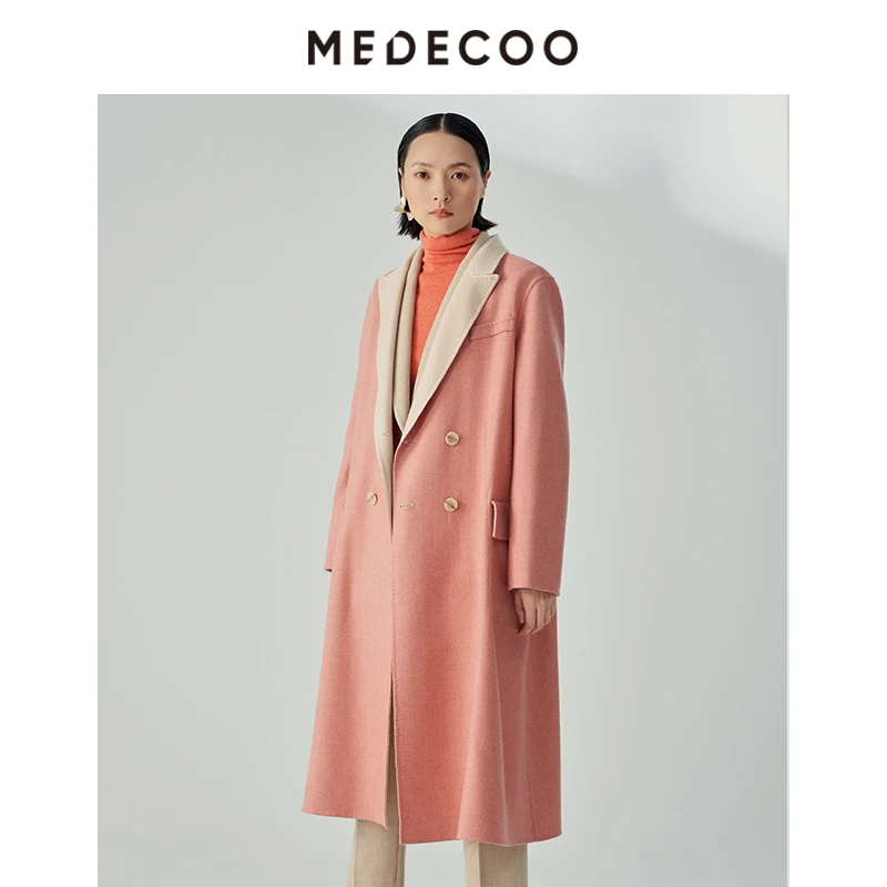 MEDECOO/墨蒂珂冬季新款西装领双面羊毛呢大衣外套女MHD20333