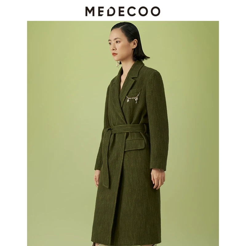 【羊羊专属】MEDECOO/墨蒂珂金属饰系带长羊毛呢大衣MHD20339