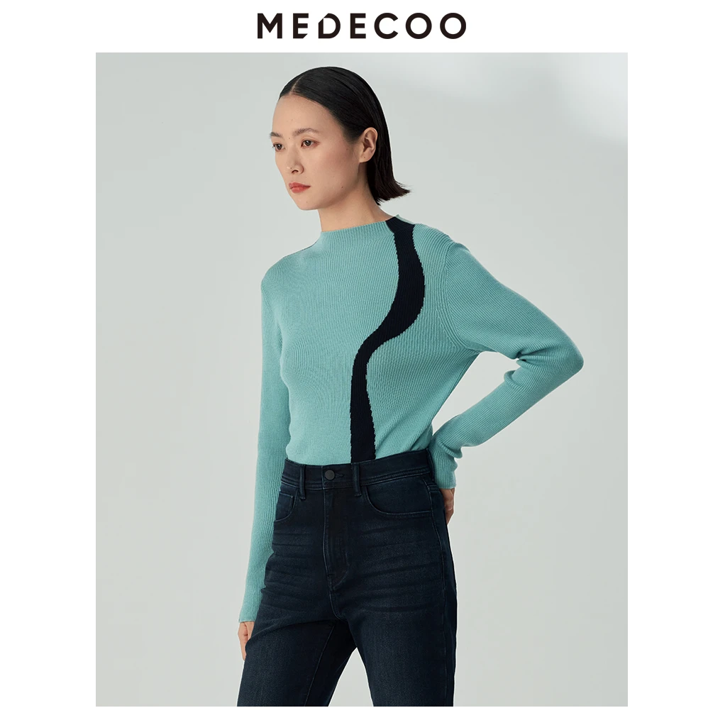 MEDECOO/墨蒂珂冬季新款撞色套头针织衫打底衫MHD40306
