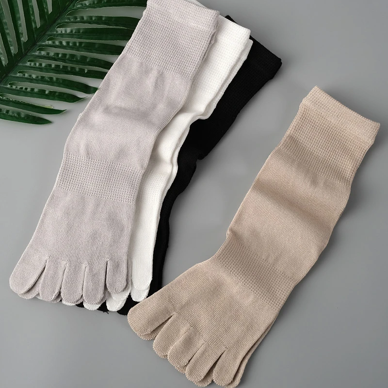 桑蚕丝五指袜男薄款夏季透气吸汗防臭素色中筒绢丝亲肤脚趾袜袜子