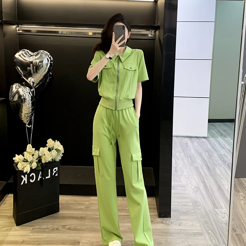 欧货休闲运动套装女夏季高级感气质减龄时尚洋气时髦工装裤两件套