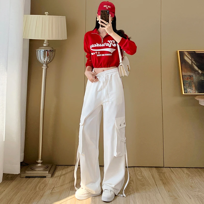 潮牌立领卫衣广场舞套装2025春秋新款炸街曳步舞飘带工装裤一整套