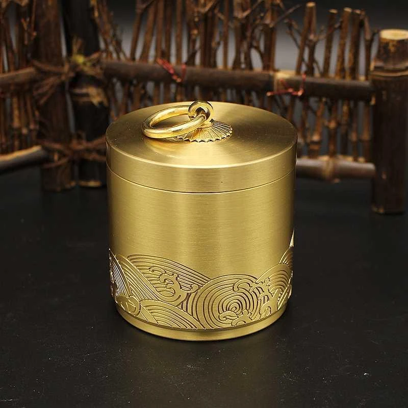 黄铜烟灰缸防风带盖防飞灰全铜防摔办公室装饰车载烟灰缸摆件