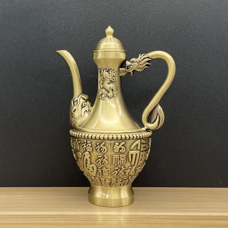 黄铜龙凤酒壶杯高脚杯创意复古宫廷风黄铜小酒杯家用烈酒杯酒壶