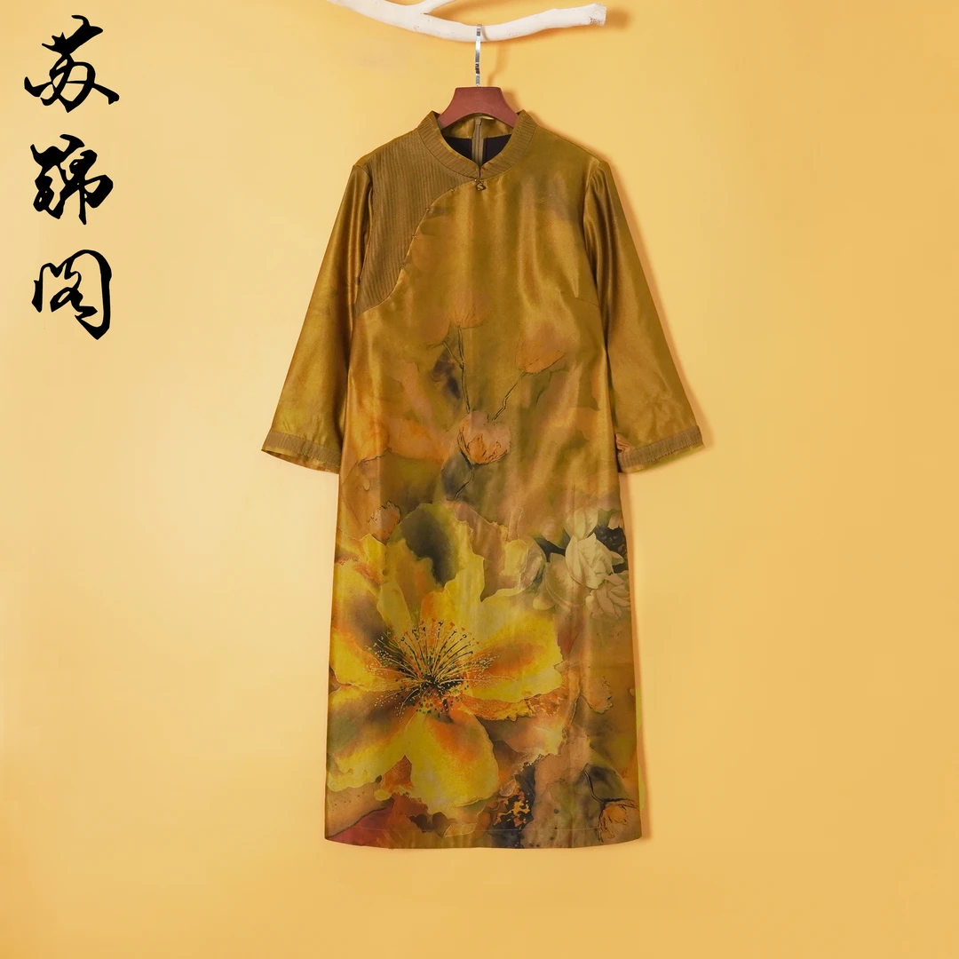 1476-E-1302新款气质高端百分百桑蚕丝重磅香云纱连衣裙高贵高档