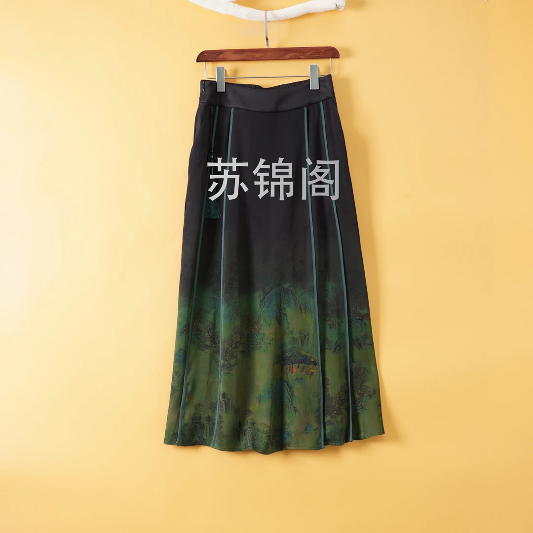 360-8-86138桑蚕丝香云纱彩绘重锻女装半身裙2024爆款百搭复古