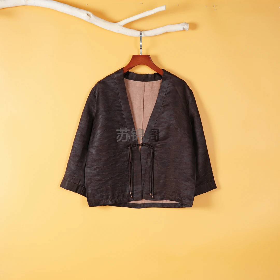 780-8-86131新中式长袖桑蚕丝短外套中国风立领印花提花民族风