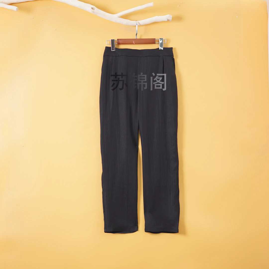 1392-HLT-2511109新款气质高档百分百桑蚕丝香云纱直筒休闲裤