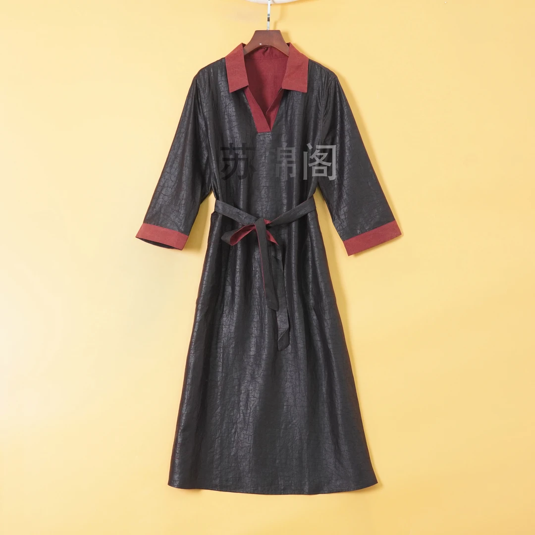 1435-1500新款高贵气质百分百桑蚕丝香云纱连衣裙上档次拼接