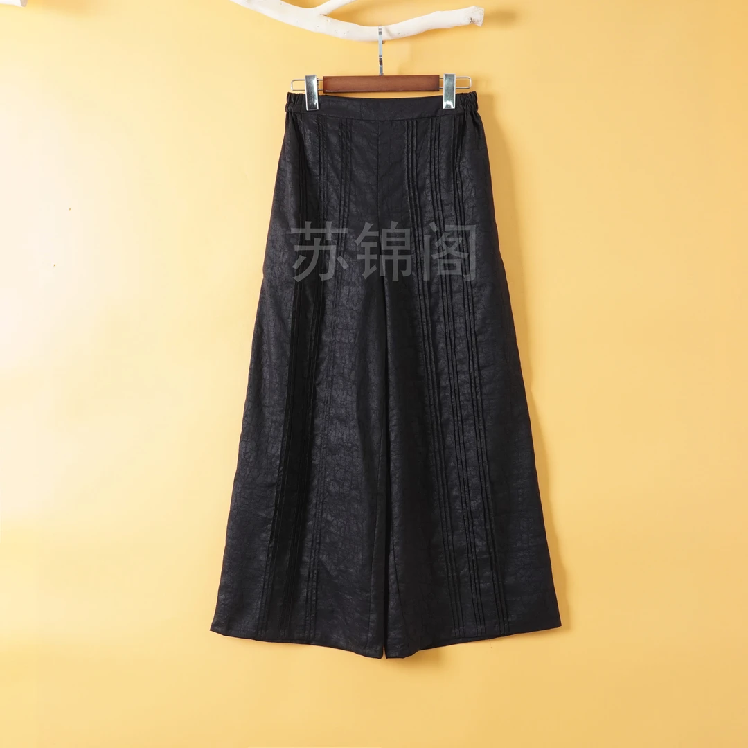 1029-5-1915百分百桑蚕丝香云纱黑龟龟裂纹2024新款新中式裤子
