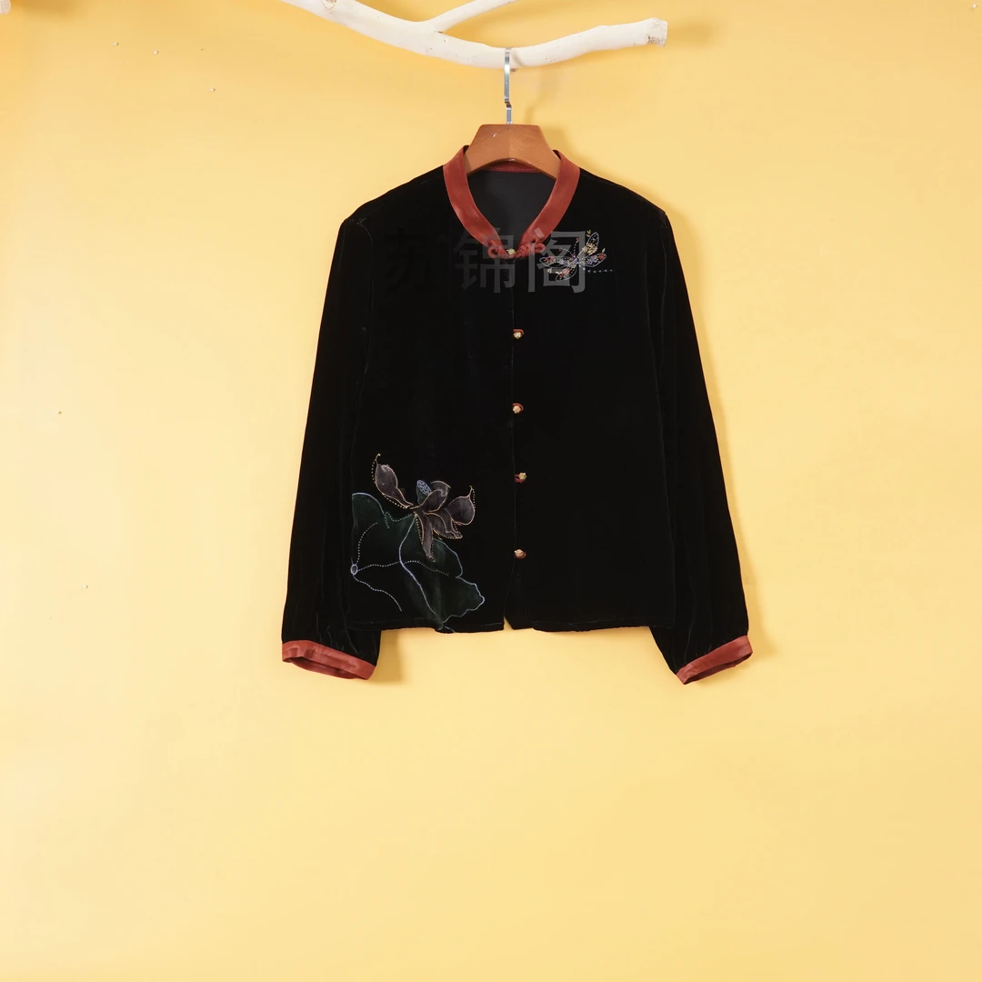 1285-181929金丝绒桑蚕丝高端新中式新款爆款秋款香云纱衬衫