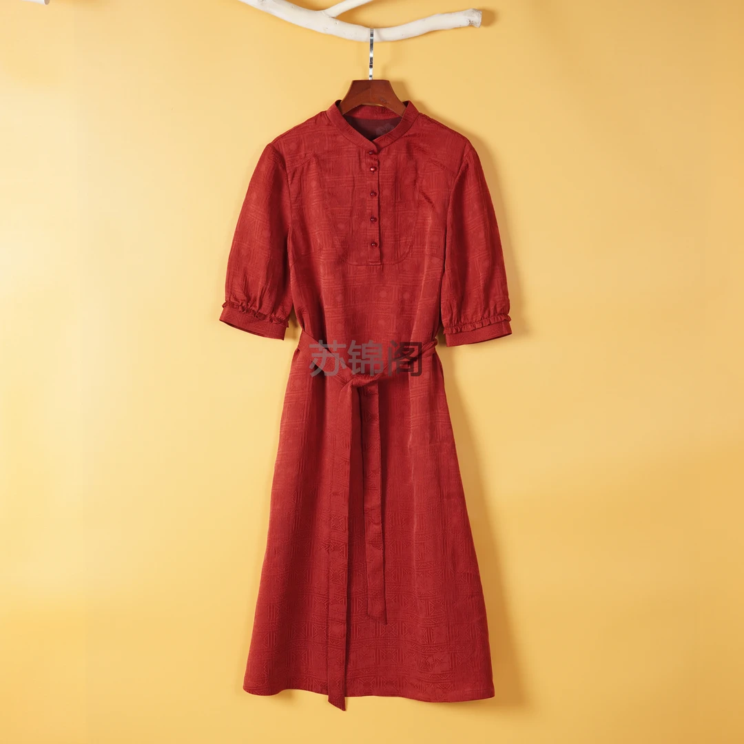 794-9-86113女装连衣裙气质时尚桑蚕丝香云纱长款收腰中式复古