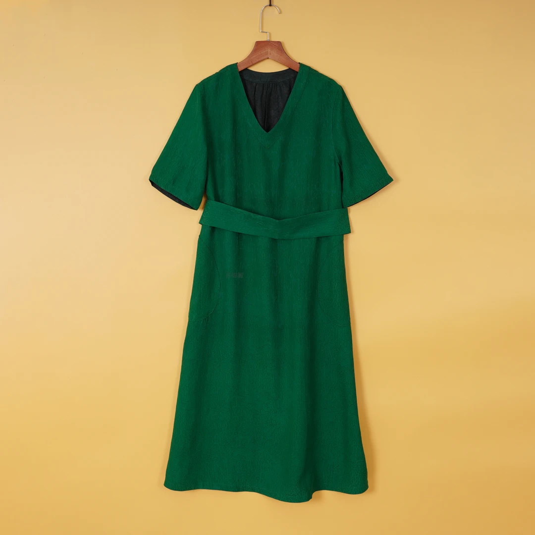 571-9-Y296桑蚕丝冠乐绉双面双穿新中式气质时尚休闲连衣裙