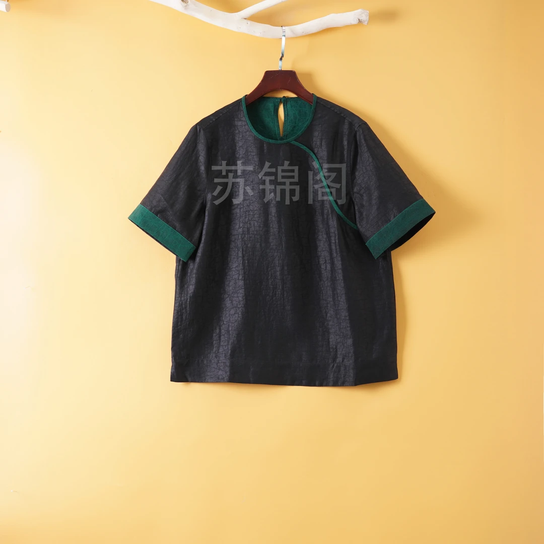 109-6-1526香云纱贵裂纹老料2024爆款百分百桑蚕丝新中式重磅小衫