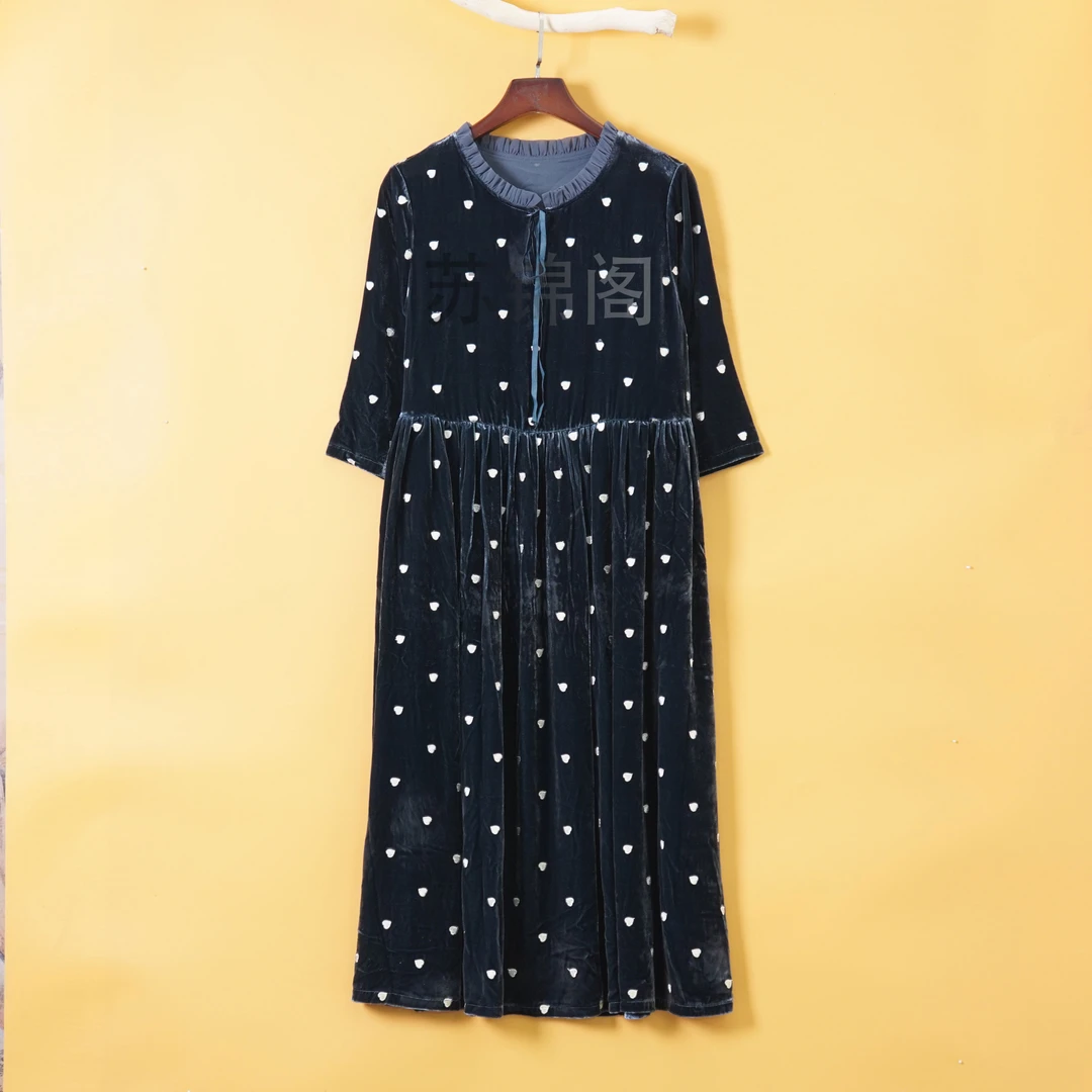 1335-16587高品质新款秋款百分百桑蚕丝丝绒新中式设计款连衣裙