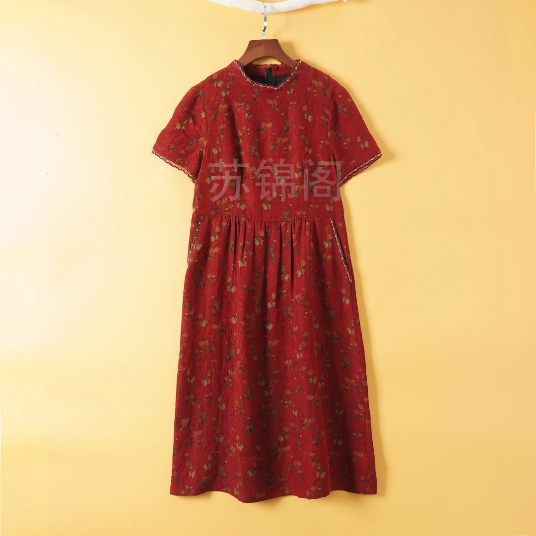 1038-5-3976百分百桑蚕丝香云纱花萝高品质重磅刺绣新款连衣裙