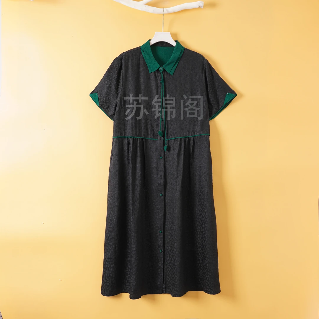 273-5-882桑蚕丝香云纱老料2024爆款花萝印花新中式宽松连衣裙