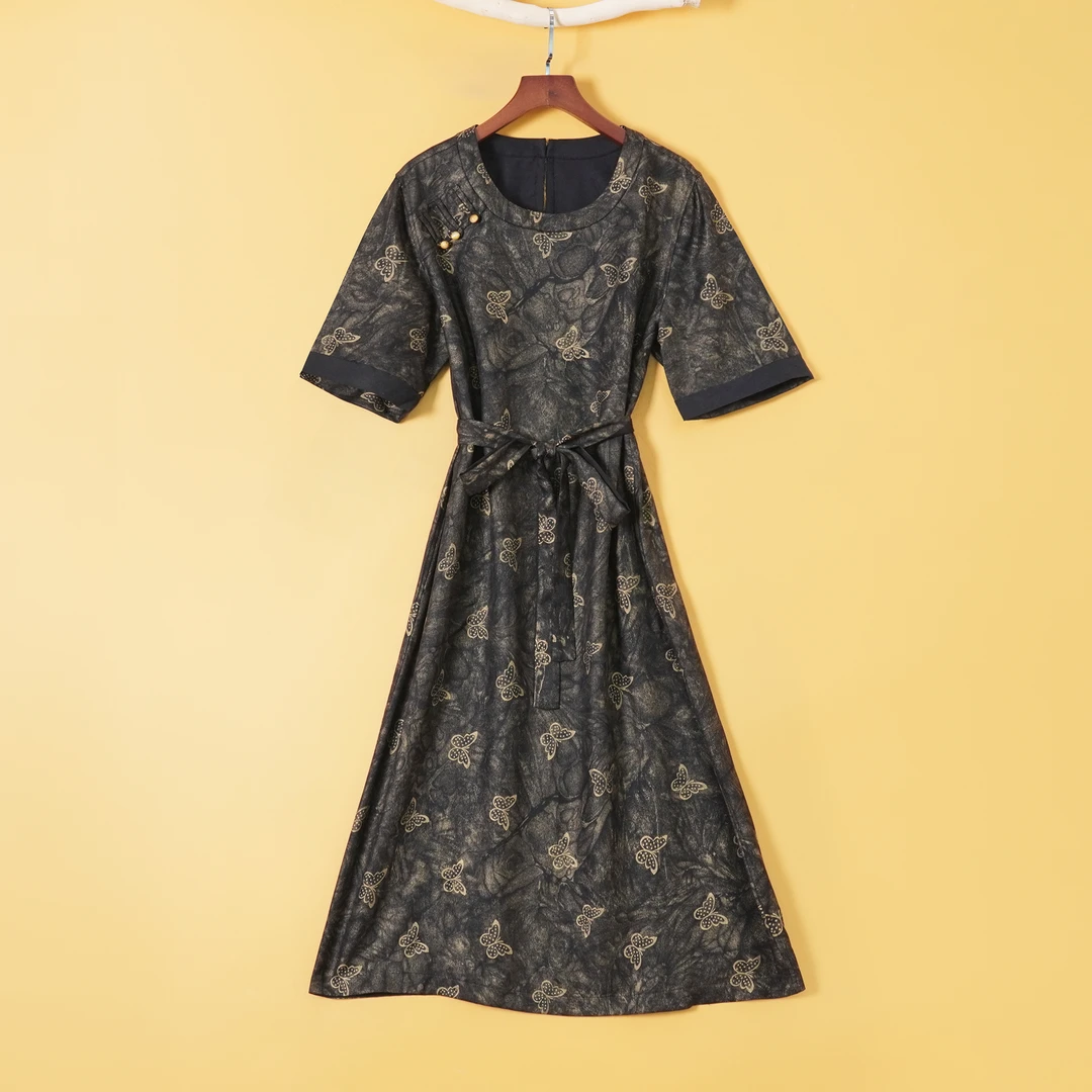 1470-86307新款高档上档次百分百桑蚕丝香云纱连衣裙高贵气质高端