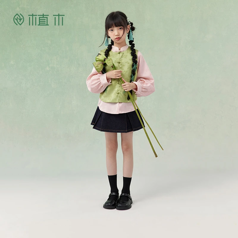 植木童装新中式盘扣女童马甲儿童衣服外穿秋季2024新款34O021311