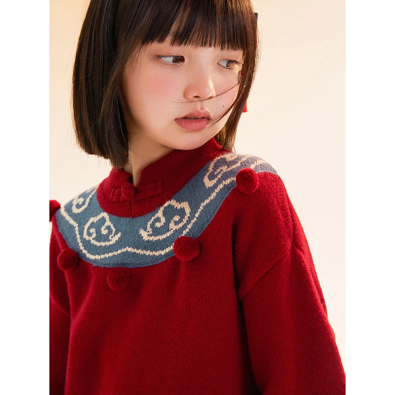 龙爸IP联名植木童装女童新年款毛衣23冬儿童年服53M053062