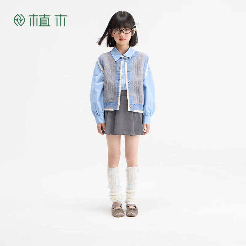 植木童装女童开衫毛织背心儿童马甲外穿中大童秋季2024新款上衣