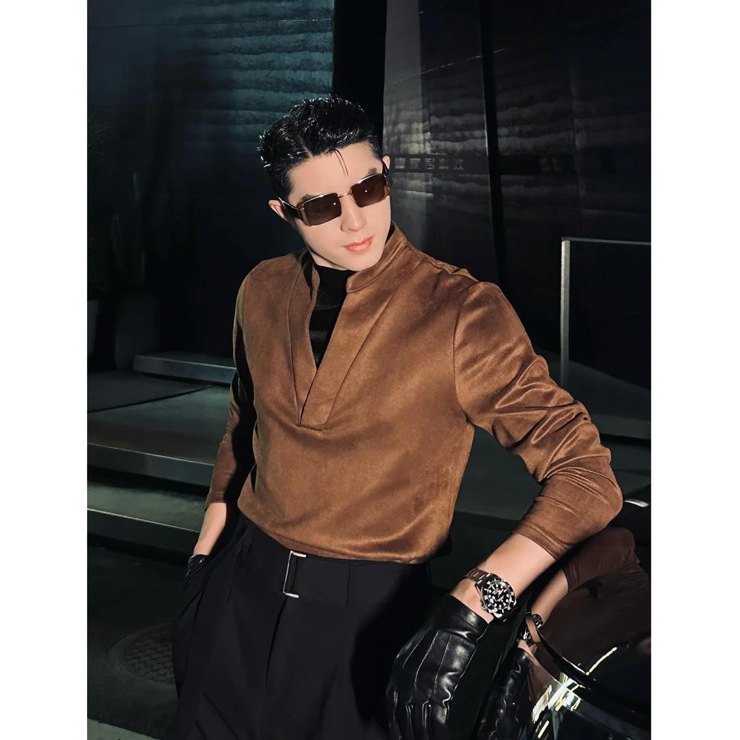 L-YDONG【丝绒双领】假两件轻奢休闲百搭气质秋冬款长袖打底衫7927