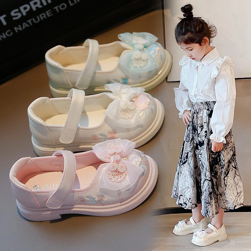女童小皮鞋3-11岁2025春秋新款儿童鞋子软底绣花国风5女孩公主鞋4