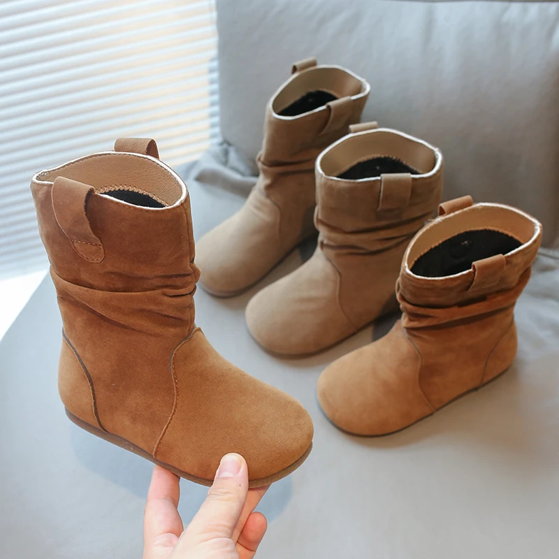 女童靴子3-10岁2024冬季新款儿童鞋子加绒勃肯靴时尚女孩公主短靴