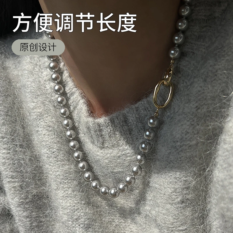 合金吊坠 银灰色项链女小众百搭锁骨链轻奢毛衣链饰品